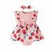 Stamzod 0-18M Toddler Baby Girls Little Flying Sleeves Lace Sleeveless Bowtie Strawberry Romper Dress+Hairband Clearance