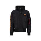 Bomberjacke ALPHA INDUSTRIES "Alpha Industries Men - Bomber Jackets", Herren, Gr. M, schwarz (schwarz, orange), Obermaterial: 100% Nylon, Futter: 100% Nylon, Kapuze: 75% Baumwolle, 25% Polyester, Füllung: 100% Polyester, Jacken