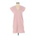 J.Crew Factory Store Casual Dress - Mini V Neck Short sleeves: White Stripes Dresses - Women's Size 2X-Small