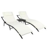 3-Piece Outdoor Folding Chaise Lounge Set with Soft Cushion 2 Adjustable Recliners & 1 Side Outdoor Folding Rattan Coffee Table Indoor Foldable Coffee Table Set of 3 Easy to Store & Move Black