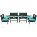 Topbuy 8PCS Patio Wicker Furniture Set PE Wicker Furniture Conversation Set Rattan Sofa Chair with Cushions Tempered Glass Coffee Table