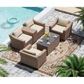 Esmlada Outdoor 6 Piece Modular Outdoor Set Wicker Patio Furniture Conversation Sofa Setï¼ŒSuitable for Porch Balcony and Deck (Yellow and Beige)