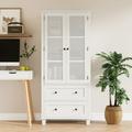 Homfa Storage Cabinet with Rattan Doors Tall Cabinet Rattan Cabinet with Drawers Accent Versatile Cabinet for Living Room White