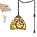 Kiven Plug in Iron Pendant Light Tiffany Hanging Light with Remote Control and 15FT Plug-in Cord Dimmable Ceiling Pendant Light for Bedroom Hallway Foyer Kitchen Island 1-Light