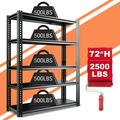 Slsy 2500 lbs 5 Tier Garage Shelves Heavy Duty Storage Shelves for Garage Metal Shelf Rack with Adjustable Shelves Metal Rack 47.2 W x 17 D x 72 H Black