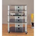 VTI Manufacturing NGR405SB Silver Poles 5 Black Glass Shelves AV Stand