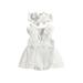 Sprifallbaby Baby Girls Rompers White Sleeveless 3D Flower Mesh Patchwork Summer Casual Romper with Headband 0-24M