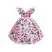 Arvbitana Toddler Girl Sleeveless Flower Girl Dress Little Girl V Neck Bow Belt Flower Print Party Princess A-line Dress 3T-10T