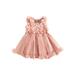 IZhansean Toddler Baby Girls Princess Party Dress 3D Flower Petal High Waist Ball Gown Tulle Elegant Dresses Outfits Pink 18-24 Months
