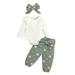 IZhansean Newborn Baby Girls 3PCS Clothes Long Sleeve Ribbed Romper Daisies Printed Pants with Headband Set Green 6-9 Months