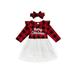 IZhansean Christmas Dresses for Toddler Baby Girls Plaids Printed Long Sleeve Tutu Tulle Skirt Dress with Headband Set Red White 4-5 Years