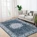 GlowSol 5 x 7 Vintage Persian Area Rug Machine Washable Carpet Retro Accent Rug Non-Slip Low Pile Floor Cover for Living Room Bedroom Blue