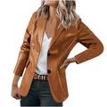 JNGSA Women Faux Leather Jacket/Blazer for Spring and Fall Fashion Casual Lapel Button Motorcycle Jacket with Pockets Moto Biker Coat Brown XL