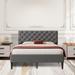 Full Size Upholstered Linen Platform Bed Frame with Button Tufted Headboard