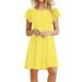 Royallove Women s Summer Vintage Solid Color Loose Crewneck Peplum Short-sleeved Dress