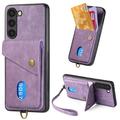 ELEHOLD Wallet Case for Samsung Galaxy S21 with Card Slots Detachable Wrist Strap Premium Leather Wallet Phone Case Work with Magnetic Car Mount Purple