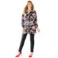 Plus Size Women's Snap Closure Easy Fit Knit Tunic by Catherines in Black Graphic Flower (Size 0X)