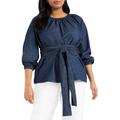 Plus Size Women's Dramatic Faux Wrap Top by ELOQUII in Dark Wash (Size 28)