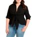 Plus Size Women's Tie Front Collared Blouse by ELOQUII in Totally Black (Size 24)