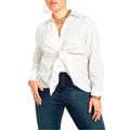 Plus Size Women's Tie Front Collared Blouse by ELOQUII in Soft White (Size 14)