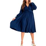 Plus Size Women's Knot Front Pleated Skirt Dress by ELOQUII in Ocean Cavern (Size 14)