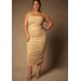 Plus Size Women's Bridal by ELOQUII Ruched Tea Length Dress in Champagne (Size 22)