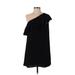 French Connection Casual Dress - Party One Shoulder Short sleeves: Black Solid Dresses - Women's Size Small