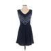Be You Tiful Casual Dress - A-Line V Neck Sleeveless: Blue Print Dresses - Women's Size Small