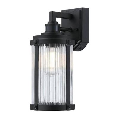 Westinghouse 612060 - 1 Lamp Textured Black Clear Ribbed Glass Motion Activated Outdoor Wall Light Fixture (Armin Wall Fixture with Motion Sensor, Textured Black Finish (6120600))