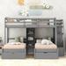 Twin over Twin&Twin Bunk Bed, Triple Bunk Bed with Drawers, Staircase with Storage, Built-in Shelves