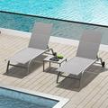 AngLink Chaise Lounge Outdoor Set of 3 Lounge Chairs for Outside with Wheels Outdoor Lounge Chairs with 5 Adjustable Position Pool Lounge Chairs for Patio Beach Yard Deck Poolside Grey