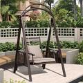 Outdoor Swing, Garden Rocking Chair Hanging Chair, Garden Villa Yard Wrought Iron Swing Chair, Single/double Swing Chair with Cushion Back (Brown Single)