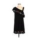 Harlow & Rose Casual Dress - Shift V Neck Short sleeves: Black Print Dresses - Women's Size Small