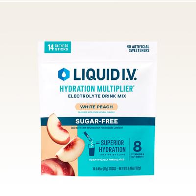 Liquid I.V. Sugar-Free White Peach 14-Pack Hydration Multiplier® - Hydrating Keto-Friendly Electrolyte Powder Drink Packet with Zero Sugar