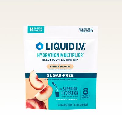 Liquid I.V.® Sugar-Free White Peach 14-Pack Hydration Multiplier® - Hydrating Keto-Friendly Electrolyte Powder Drink Packet with Zero Sugar