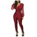 Rompers For Women Summer Dressy Shorts Fashion V-Neck Sequined Mesh Long Sleeve Pocket Long Casual Jumpsuits For Women Summer Red L