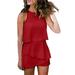 Rompers For Women Dressy Petite Fashion Round Neck Sleeveless Ruffle Jumpsuits For Women Summer Dressy Plus Size Red M