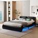 Full Size Faux Leather Upholstered Platform Bed with Adjustable LED Light, Headboard and Wood Slats