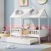 Twin Size Solid Wood Kid's Bed with Twin Sizw Trundle Bed, House-Shaped Frame and Wood Slats