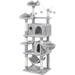 Light Gray Cat Tree with 2 Cat Condos, 67" H, 42.4 LB, Gray / Natural Wood