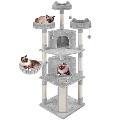 Topeakmart Light Gray Cat Tree with Perches Condos Scratching Posts, 76"H, 44.1 LB, Gray / Natural Wood