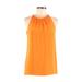 Theory Casual Dress - Mini Crew Neck Sleeveless: Orange Print Dresses - Women's Size 0