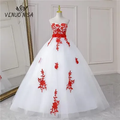 Velnuo-Robe de mariée élégante sans bretelles appliques en dentelle nœud papillon noir rouge