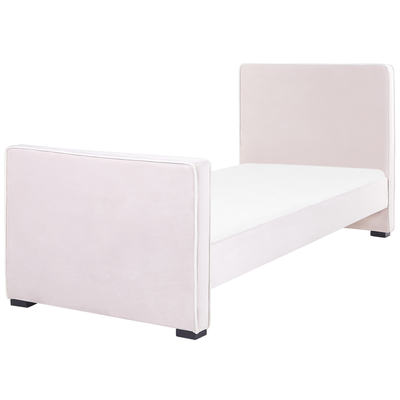 Bett Pastellrosa Samt mit Lattenrost 90 x 200 cm Hohem Kopfteil Fußteil Modern Schlafzimmer Möbel Ausstattung Samtbett S