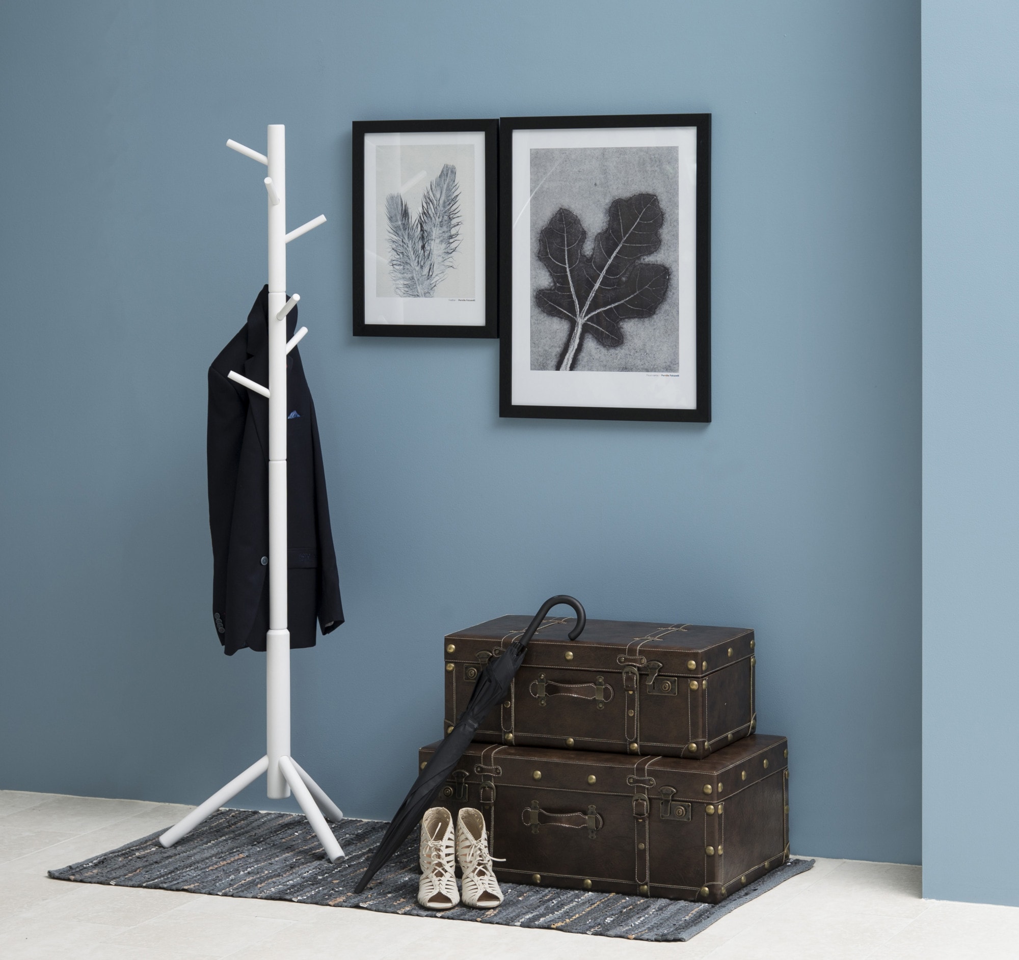 Kleiderständer ACTONA GROUP "Bremen", weiß, B:51cm H:176cm T:45cm, Massivholz, Garderobenständer, Garderobenständer aus lackiertes Gummibaum mit asymmetrischen Details