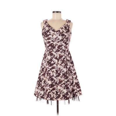 Mcginn Exclusively for Nordstrom Casual Dress - A-Line V Neck Sleeveless: Burgundy Floral Dresses - Women's Size 8