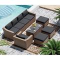 Esmlada Outdoor 9 Piece Modular Outdoor Set Wicker Patio Furniture Conversation Sofa Setï¼ŒSuitable for Porch Balcony and Deck (Yellow and Black)