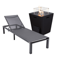 LeisureMod Marlin Modern Black Aluminum Outdoor Patio Chaise Lounge Chair with Square Fire Pit Side Table Perfect for Patio Lawn and Garden (Black)