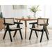 Guyou Rattan Dining Chair Set of 2 Mid-Century Farmhouse Kitchen Chair Retro Solid Rubber Wood Reading Side Chairs with Woven Back and Seat for Dining Room Living Room Bedroom Black Base