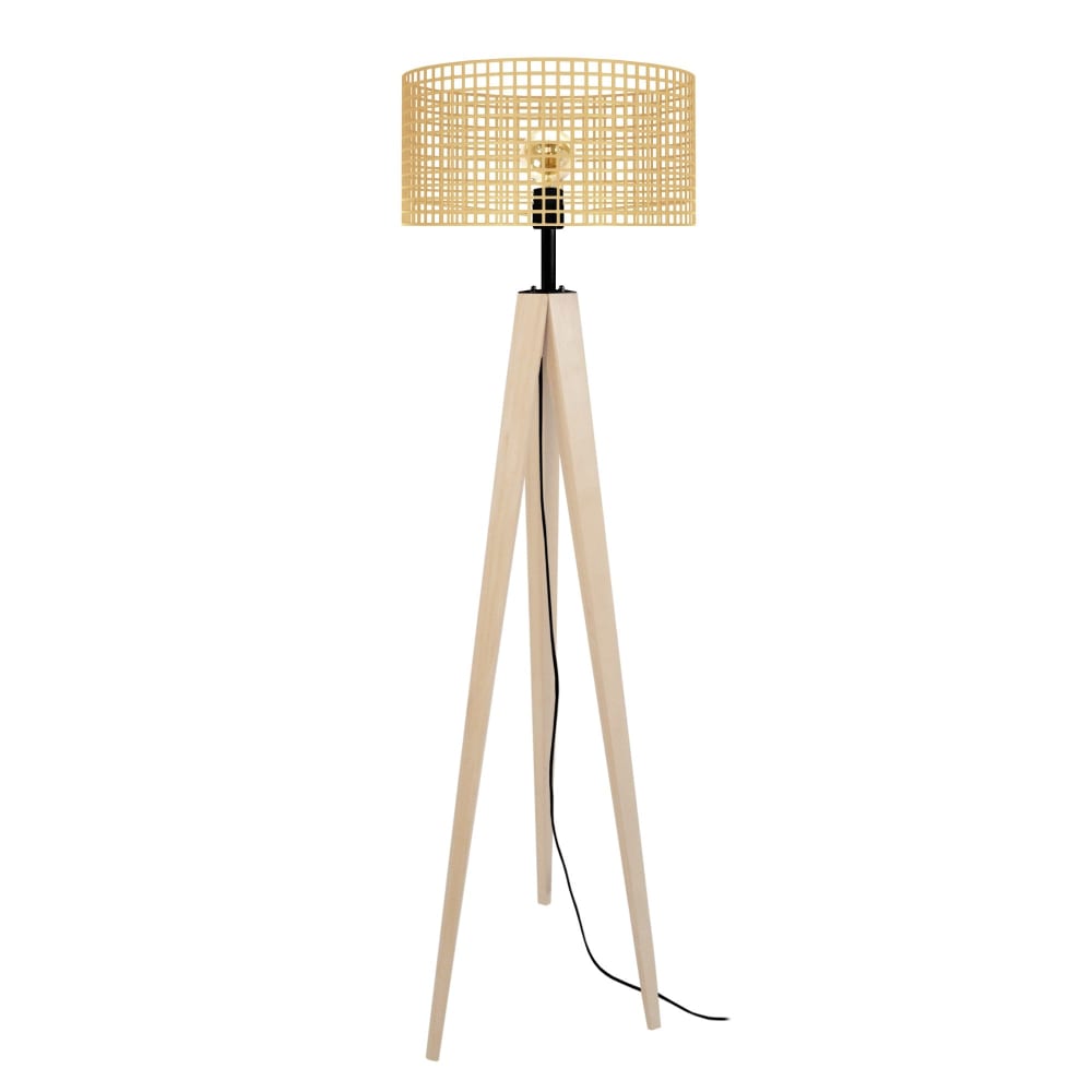 Lampadaire bois naturel et jaune pastel